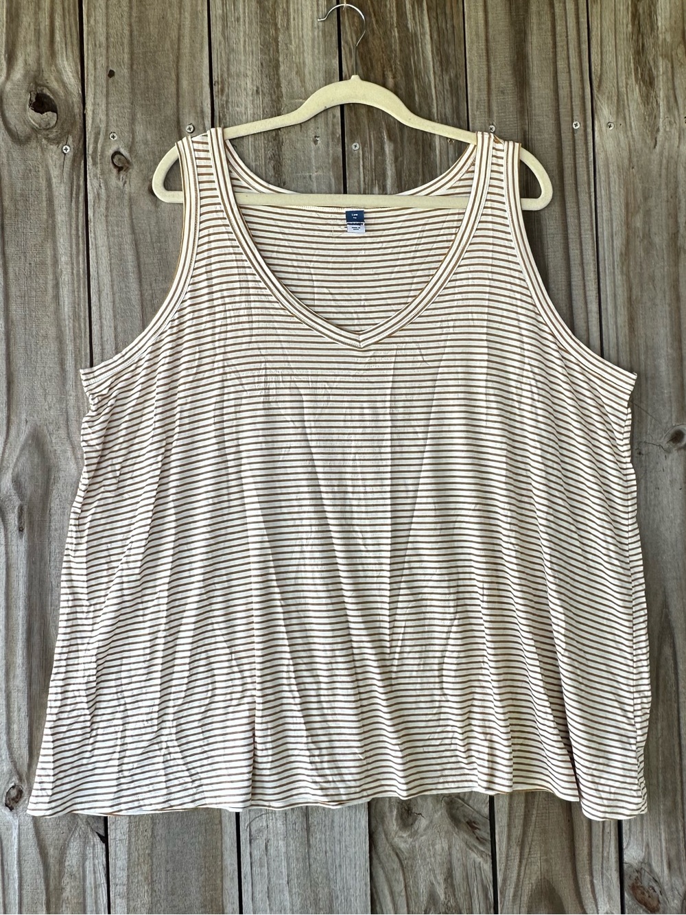 Old Navy Striped V-Neck Tank Top Cream and Brown Women’s Plus Size 3X Summer